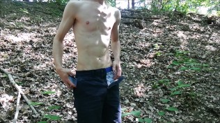 Outdoor jerk, nude, beside a jogging track + Big cumload